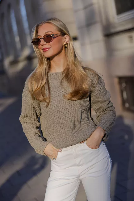 My Essential Wardrobe Tia Knit Pullover Sandy Green Melange genser strikk 