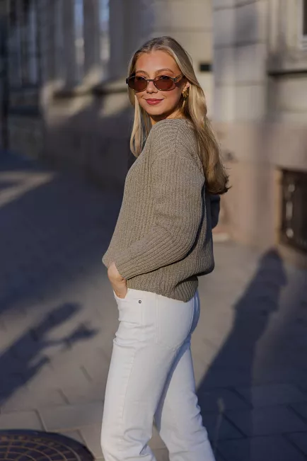 My Essential Wardrobe Tia Knit Pullover Sandy Green Melange genser strikk 2