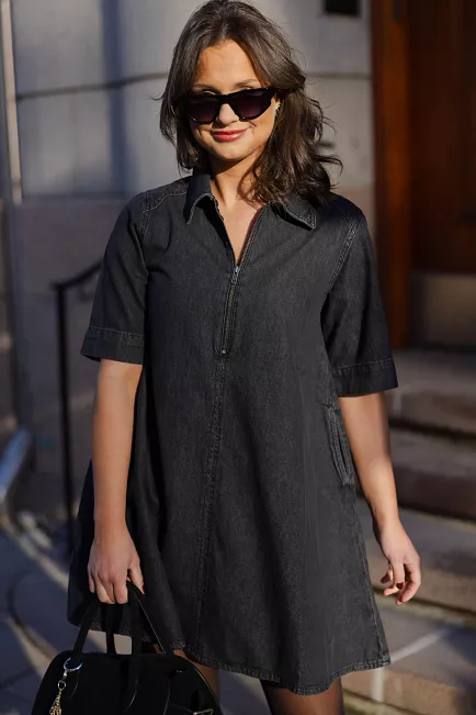 my essential wardrobe Malo MW 143 Short Zipdress Dark Grey Wash 1