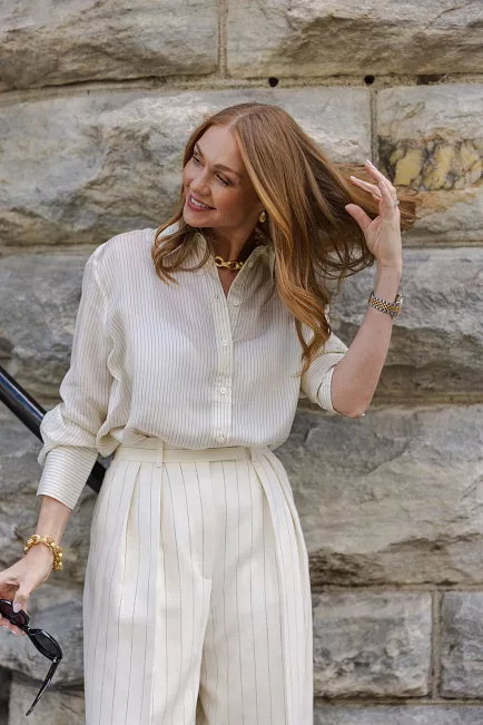 ANINE BING Bridget Shirt Ivory And Black Pinstripe