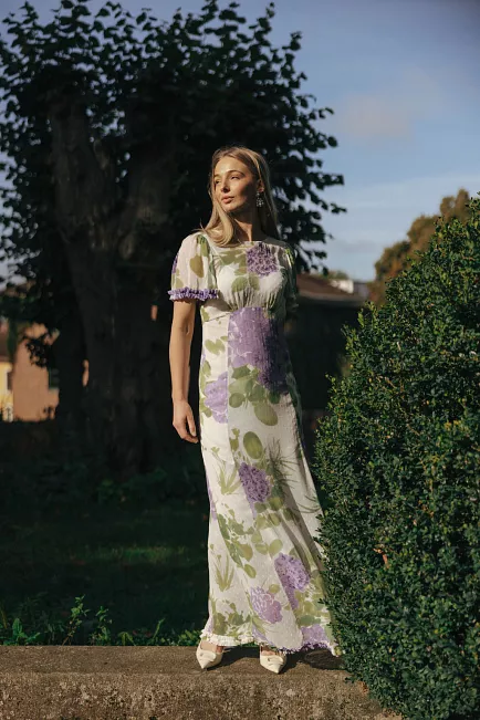 byTiMo Dotted Georgette Maxi Dress Purple Flower maxikjole