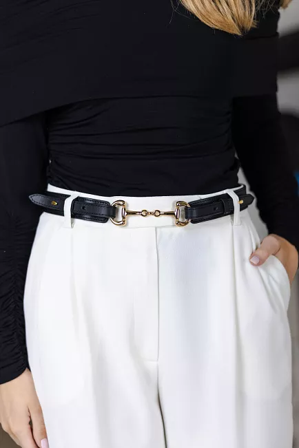 Andiata Gadia Leather Belt Black Golden Details belte