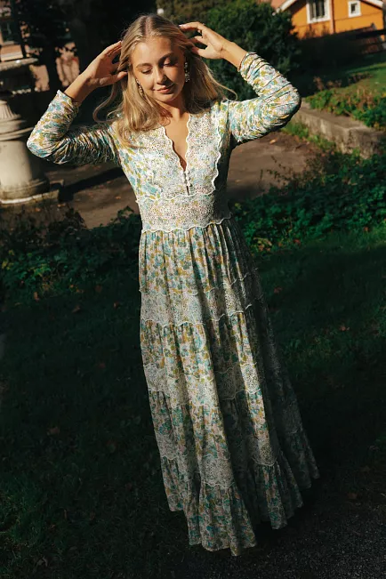 byTiMo Cotton Slub Maxi Dress Anemone Field maxikjole