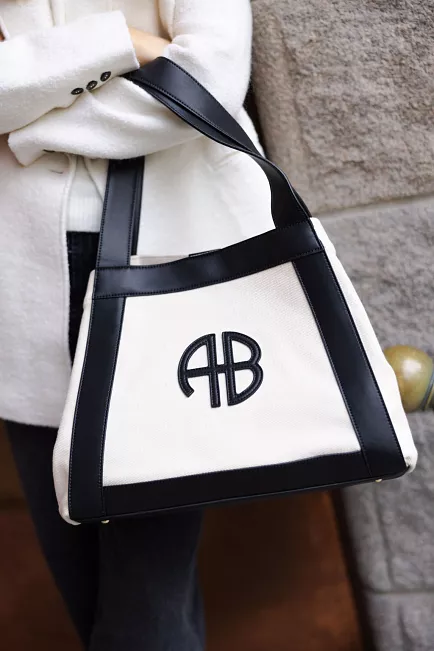 Anine Bing Cara Tote Natural Canvas With Black veske