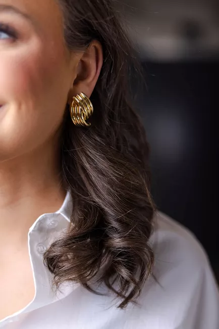 Anine Bing Crossover Ribbed Earrings Gold øredobber