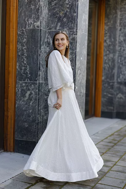Confettibird Extraordinary Long Sequin Skirt Offwhite skjørt