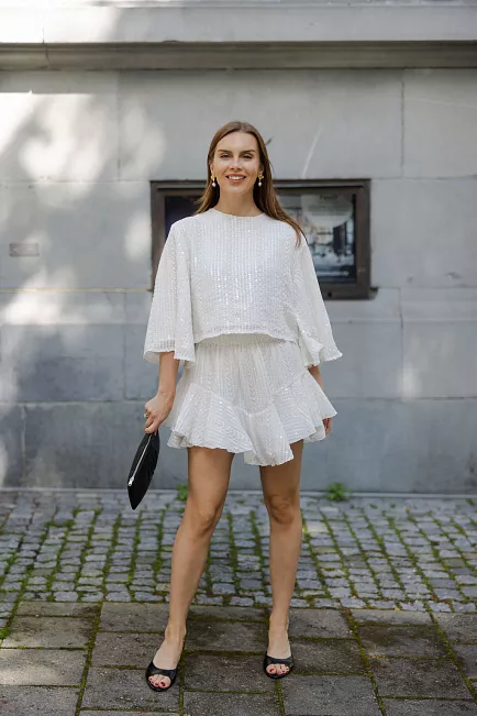 Confettibird Extraordinary Sequin Skirt Shorts Offwhite 