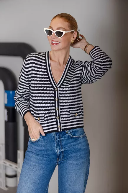 Anine Bing Gwen Cardigan Black And Ivory Stripe cardigan 2