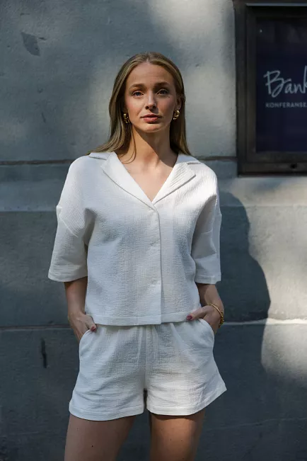 Arnie Says Delos Quilted Cotton Shirt White skjorte