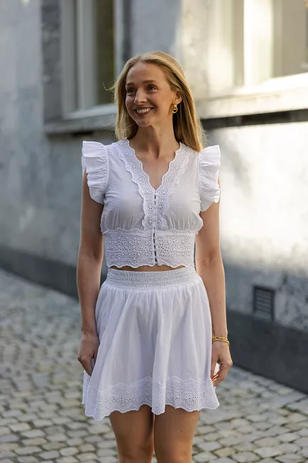 byTiMo Cotton Slub Mini Skirt White skjørt