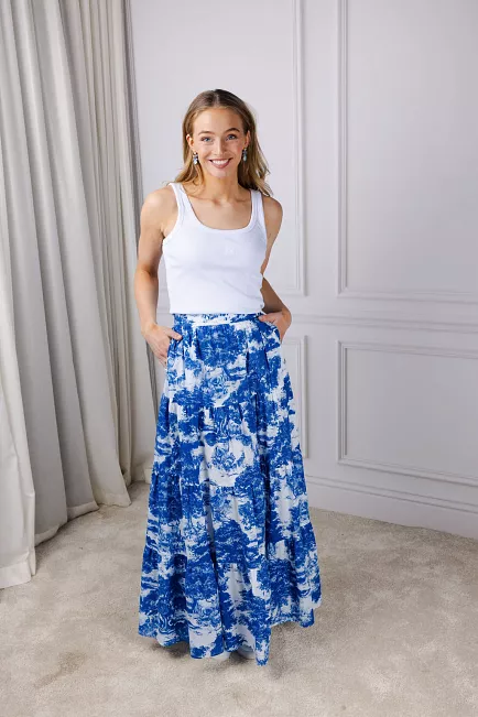 Andiata Wren 105 Skirt Blue Toile De Jouy maxiskjørt 3