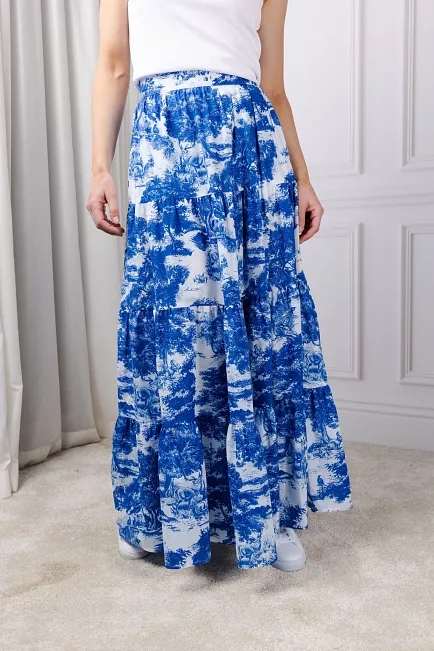 Andiata Wren 105 Skirt Blue Toile De Jouy maxiskjørt