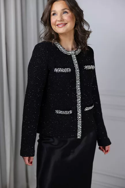 Self-Portrait Sequin Knit Cardigan Black jakke