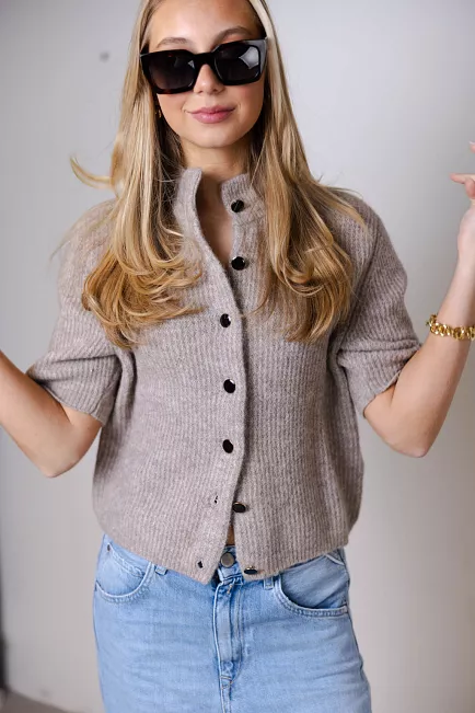 Alpha GZ SS Short Cardigan Warm Sand Melange 2