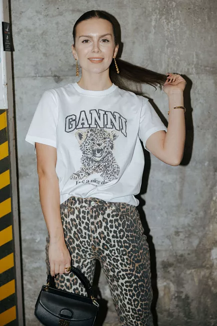 GANNI Basic Jersey Leopard Relaxed T-Shirt  t-skjorte