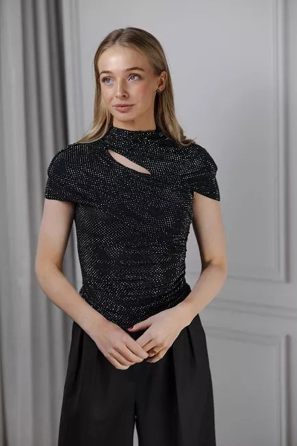 Self-Portrait Rhinestone Mesh Cut Out Top Black topp 2