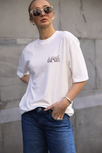 Anine Bing Cason Tee Graffiti Ivory t-skjorte