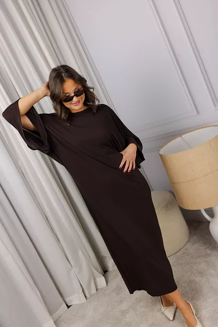 Dagmar Jersey Kimono Dress Chocolate Brown kjole 2