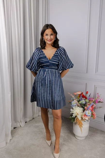 byTiMo Cupro Mini Dress Blue Stripe minikjole