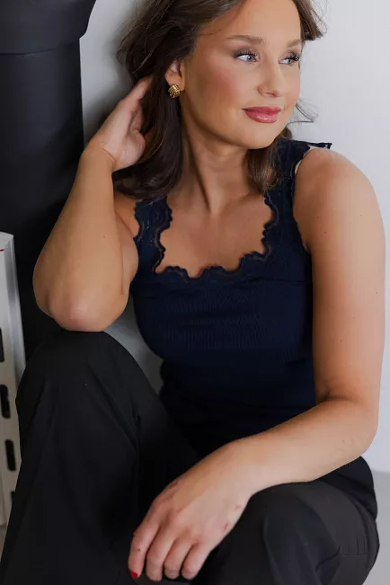 Rosemunde Babette Silk Top w/Lace Navy singlet 2