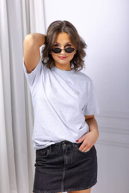 Anine Bing Lili Tee Framed Monogram Heather Grey t-skjorte