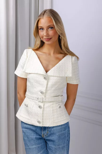 Self-Portrait Boucle Top Cream topp 