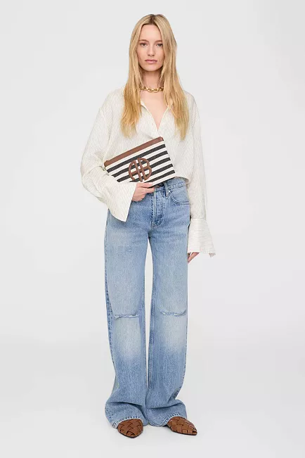 Anine Bing Lili Pouch Black And Natural Stripe clutch 2