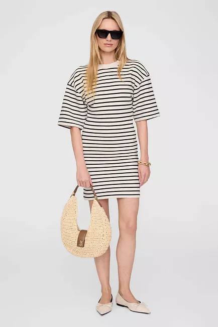 Anine Bing Mona Dress Black Stripe French Terry kjole 