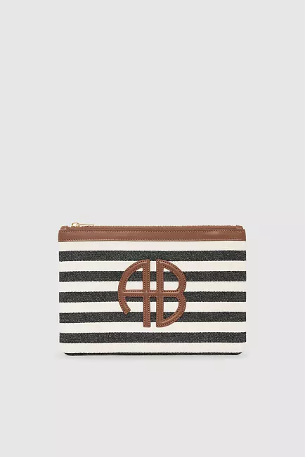 Anine Bing Lili Pouch Black And Natural Stripe clutch