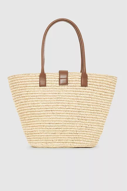 Anine Bing Lou Tote Monogram Natural With Cognac stråveske 2