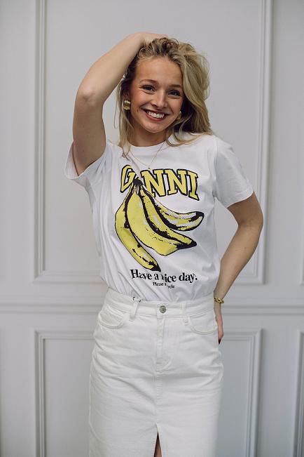 Ganni Basic Jersey Banana Relaxed T-Shirt Bright White 1