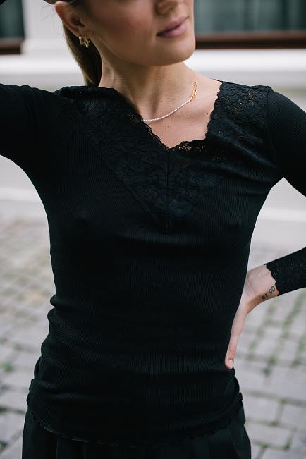 Rosemunde Bernadine Organic T-Shirt W/Lace Black 2