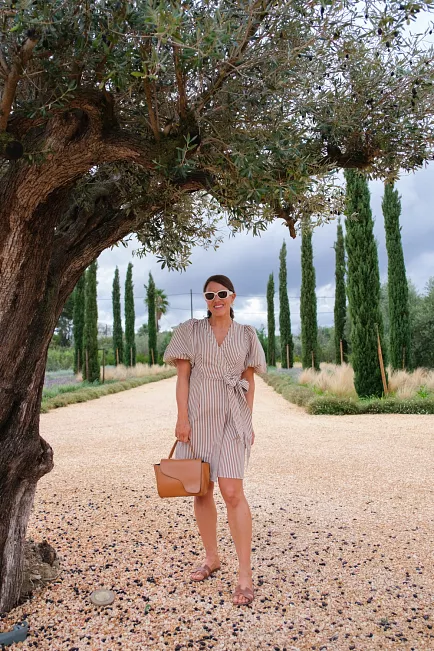 HiiL Studio Sophia Short Wrap Dress Brown Stripe kjole 2
