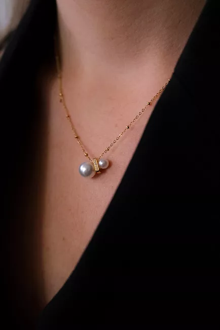 hiil studio jewelry double pearl necklace smykke gull 1