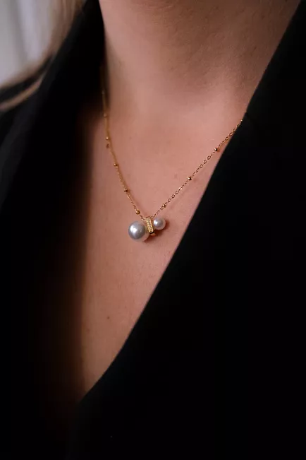 hiil studio jewelry double pearl necklace smykke gull 2