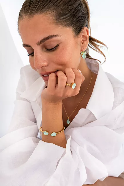 Caroline Svedbom Mini Drop Bracelet Gold Soft Mint armbånd 2