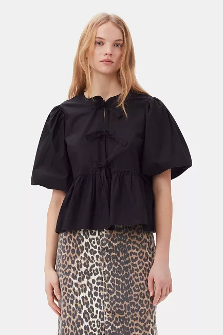 GANNI Cotton Poplin Peplum Blouse Black bluse 
