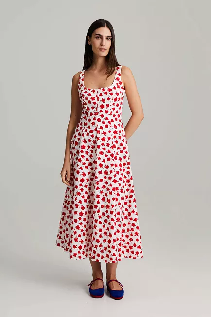 Andiata Leya Dress Red Florals midikjole