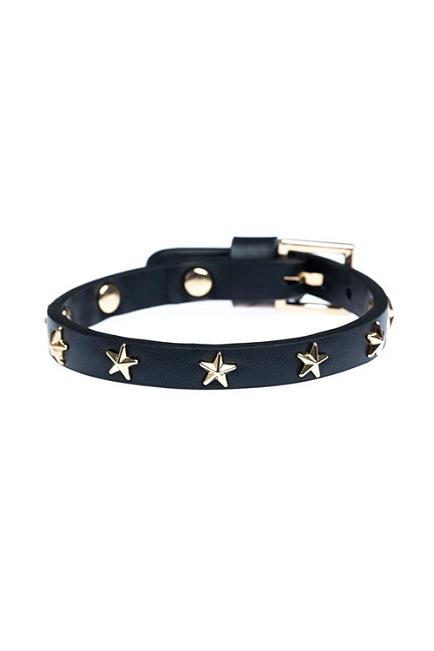 Dark Leather Star Stud Bracelet Mini Black armbånd