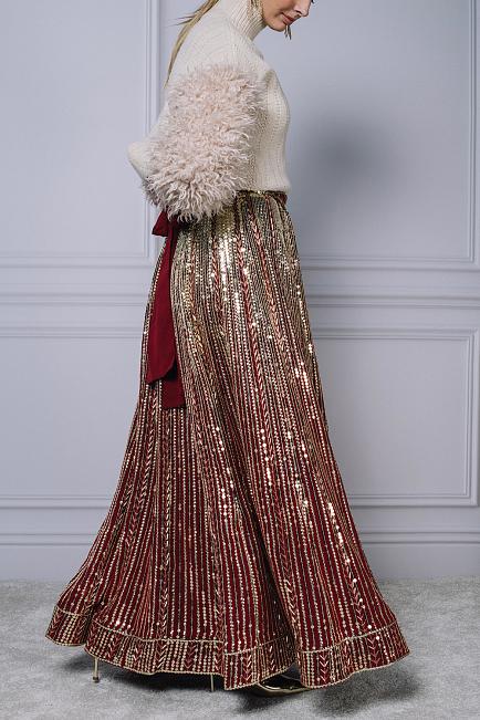 confettibird Long Sequin Skirt Red and Gold paljettskjørt 6