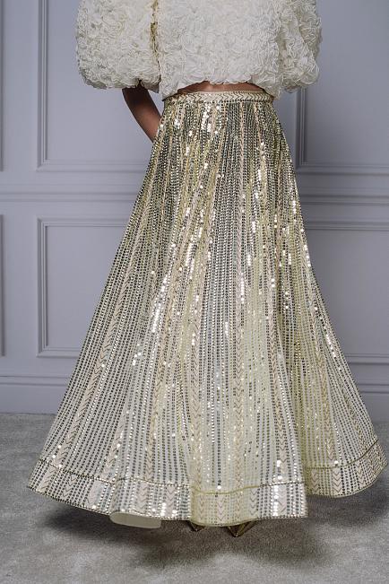 Long Sequin Skirt Offwhite and Gold 6