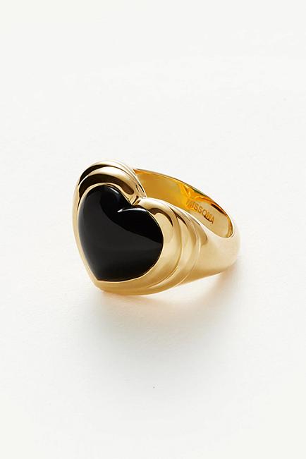 Missoma Black Onyx Heart Ring Gold 1