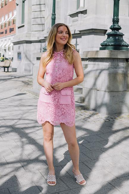 Self-Portrait Pink Cord Lace Collar Mini Dress kjole