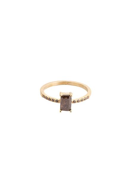 Dark Single Baguette Ring W/Crystals Soft Brown ring