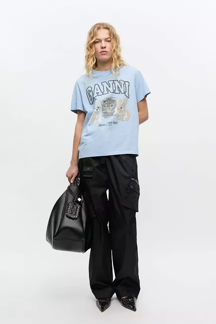 GANNI Basic Cotton Jersey Animals Relaxed T-Shirt Chambray Blue t-skjorte 2