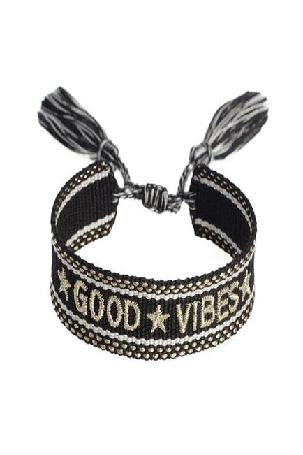 Dark Woven Friendship Bracelet Good Vibes Black W/Gold armbånd 