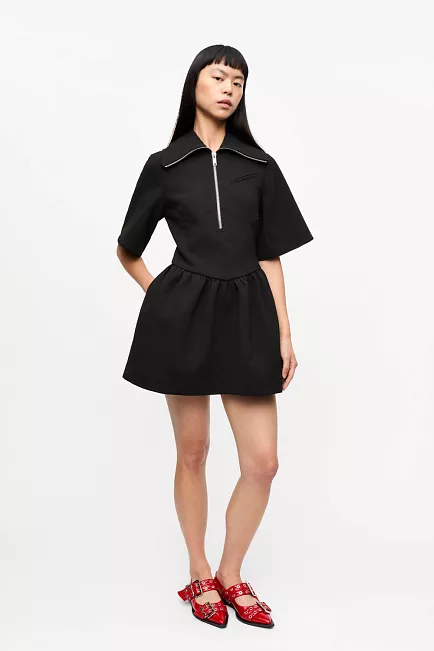 GANNI Bonded Crepe Mini Dress Black minikjole