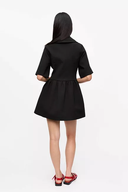 GANNI Bonded Crepe Mini Dress Black minikjole 2