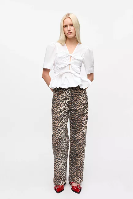 GANNI Washed Stretch Cotton Tie Strap Blouse Bright White skjorte 2