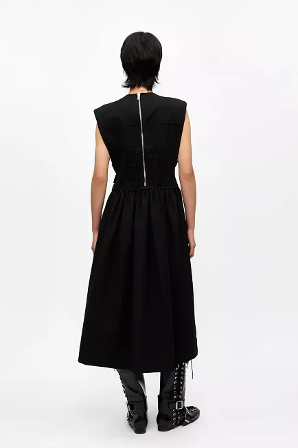 GANNI Heavy Cotton Tailoring Corset Midi Dress Black midikjole 2